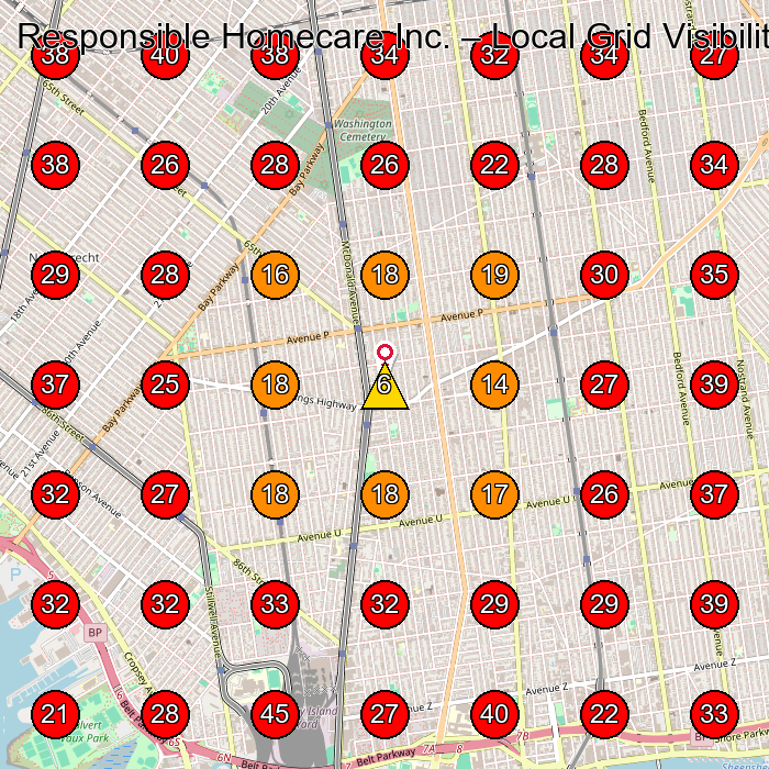 Responsible Homecare Inc. GeoGrid visibility map for Home Health Care Service in Brooklyn